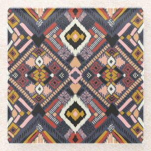 Tribal African Chevron Aztec Pattern Glass Coaster