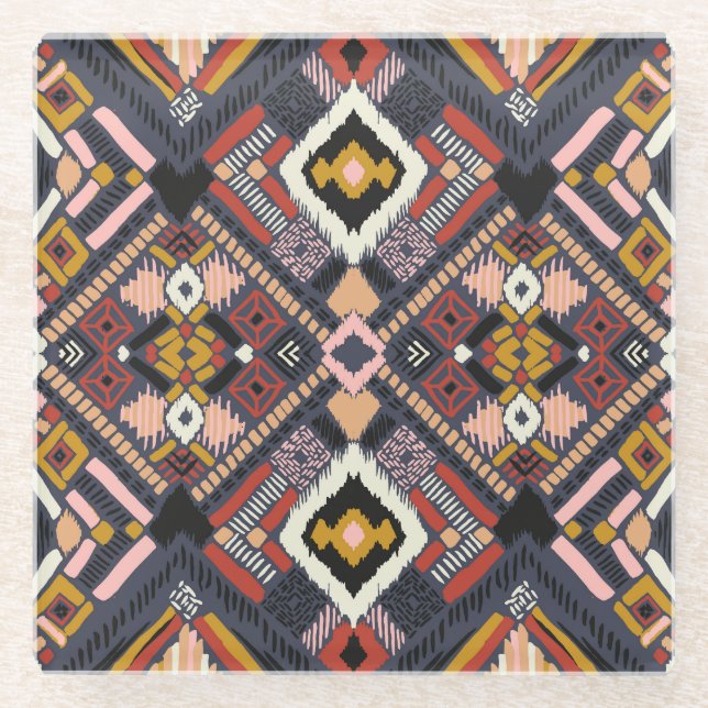 Tribal African Chevron Aztec Pattern Glass Coaster (Front)