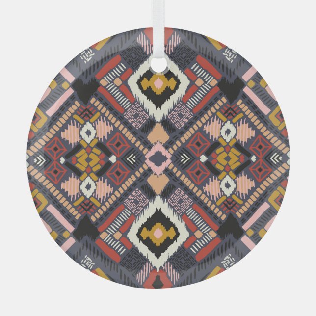 Tribal African Chevron Aztec Pattern Glass Ornament (Front)