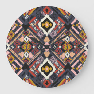 Tribal African Chevron Aztec Pattern Large Clock