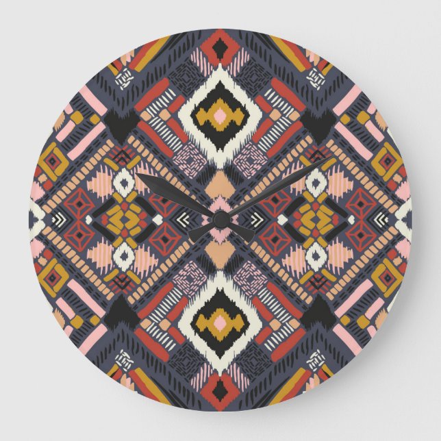 Tribal African Chevron Aztec Pattern Large Clock (Front)