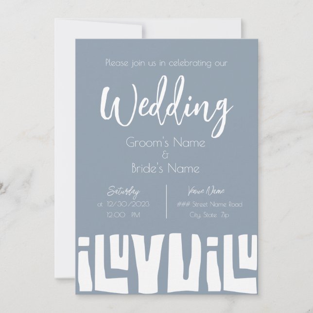 Tribal African Dusty Blue Wedding Invitation (Front)