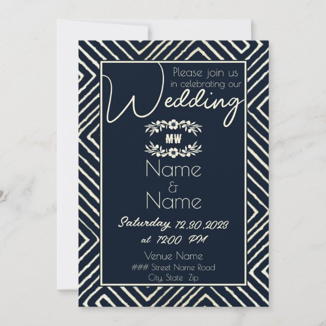 Tribal African Navy Blue Wedding Invitation (Front)