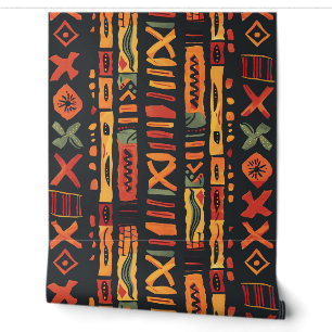 Tribal African Orange Green Black Wallpaper