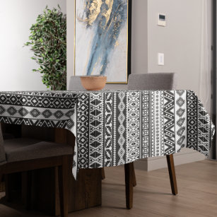 Tribal African Pattern Ethnic Black White  Tablecloth