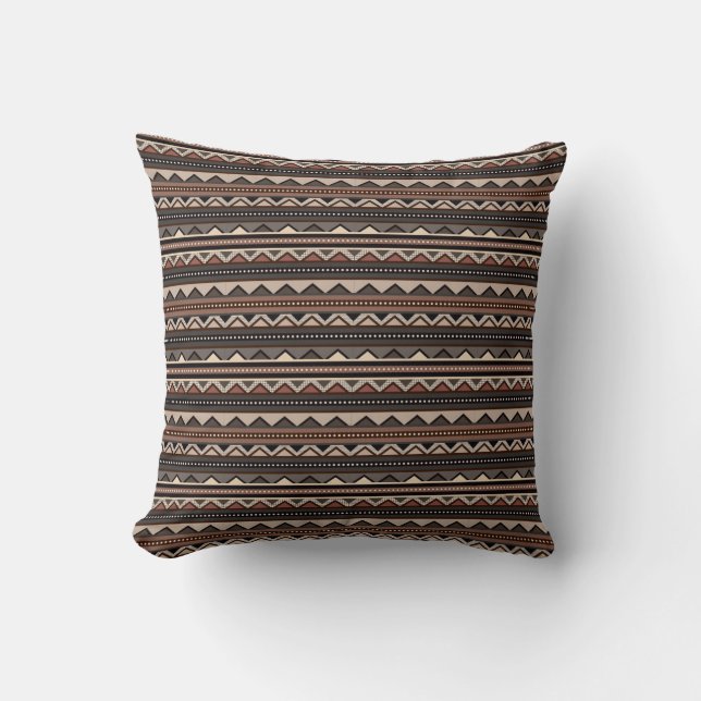 Tribal African Pattern Ethnic Brown Stripe Throw Pillow (Front)