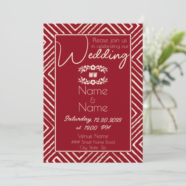 Tribal African Red and White Wedding Invitation (Standing Front)