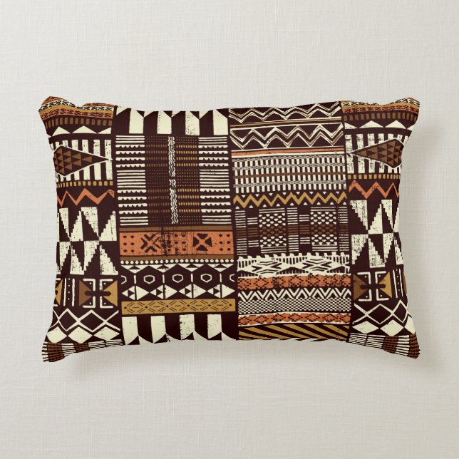 Tribal African style fabric patchwork abstract vin Accent Pillow (Front)