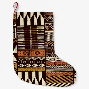 Tribal African style fabric patchwork abstract vin Small Christmas Stocking