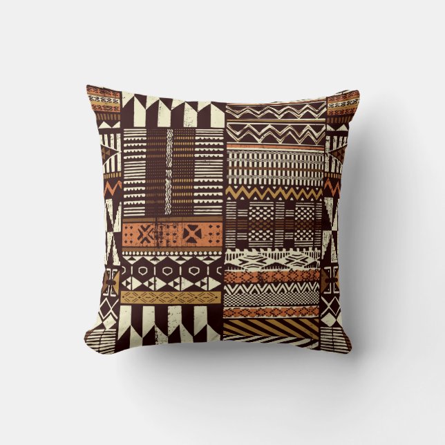 Tribal African style fabric patchwork abstract vin Throw Pillow (Front)