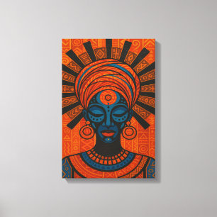 Tribal African Woman Illustration with Bold Canvas Print
