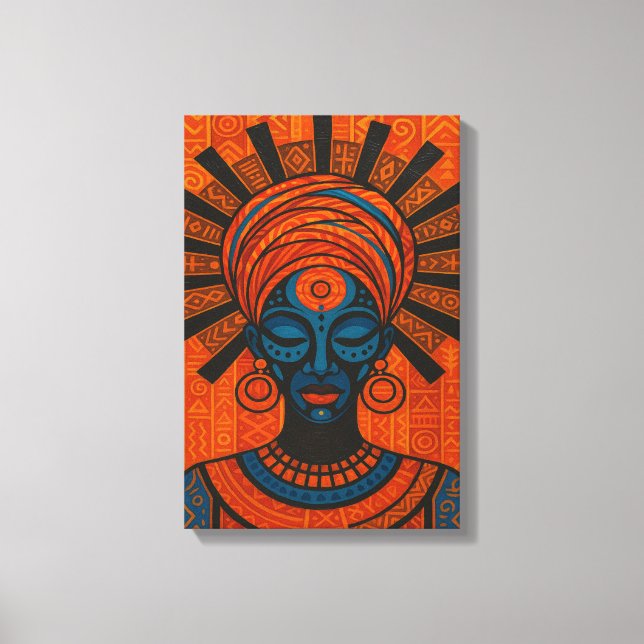 Tribal African Woman Illustration with Bold Canvas Print (Front)