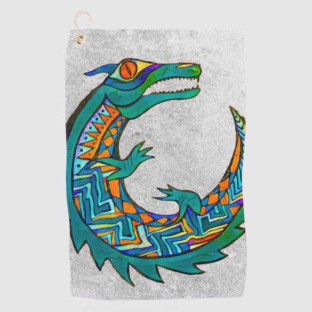 Tribal Alligator Art Golf Towel (Front)