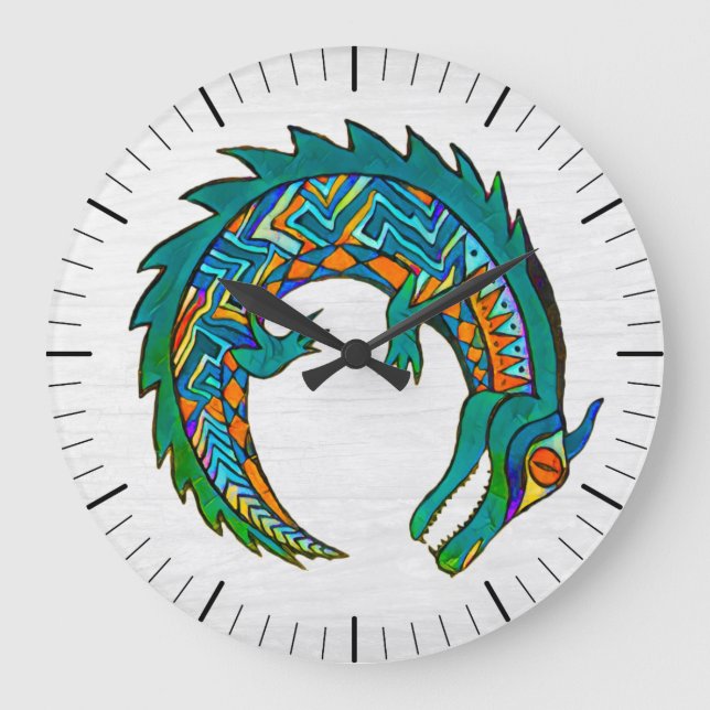 Tribal Alligator Art Large Clock (Front)