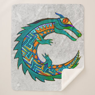 Tribal Alligator Art Sherpa Blanket