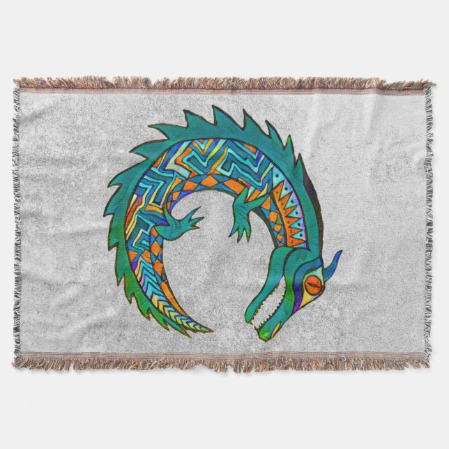 Tribal Alligator Art Throw Blanket (Front)