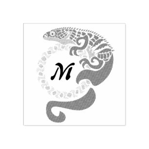 Tribal Alligator Lizard Hugging a Sun Monogram Rubber Stamp