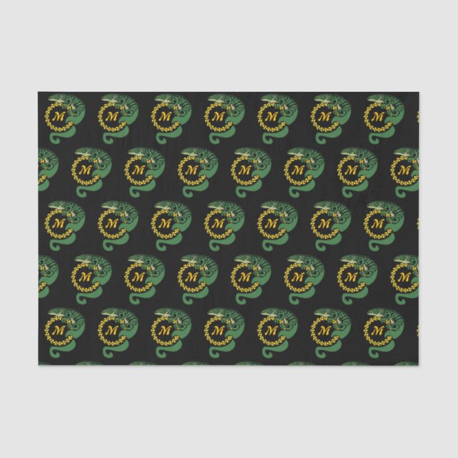 Tribal Alligator Lizard Hugging a Sun Monogram Tissue Paper (Front)