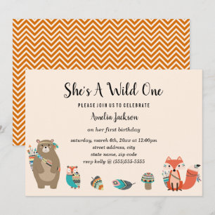 Tribal Animal Sweet She's A Wild One Birthday Invitation