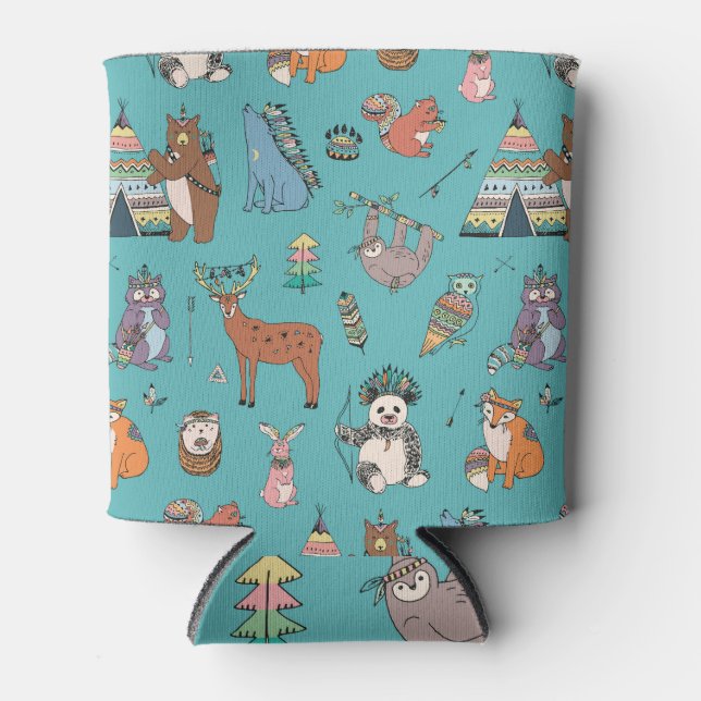 Tribal animals: woodland forest pattern. can cooler (Front)