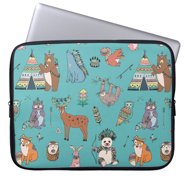 Tribal animals: woodland forest pattern. laptop sleeve (Front)