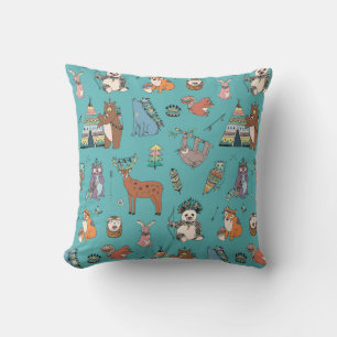 Tribal animals: woodland forest pattern. throw pillow