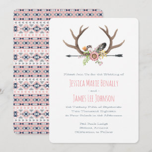 Tribal Arrow and Antlers Pink Invitation