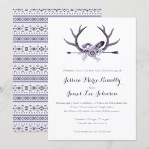 Tribal Arrow and Antlers Purple Invitation