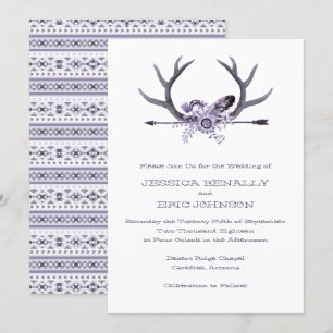 Tribal Arrow and Antlers Purple Invitation