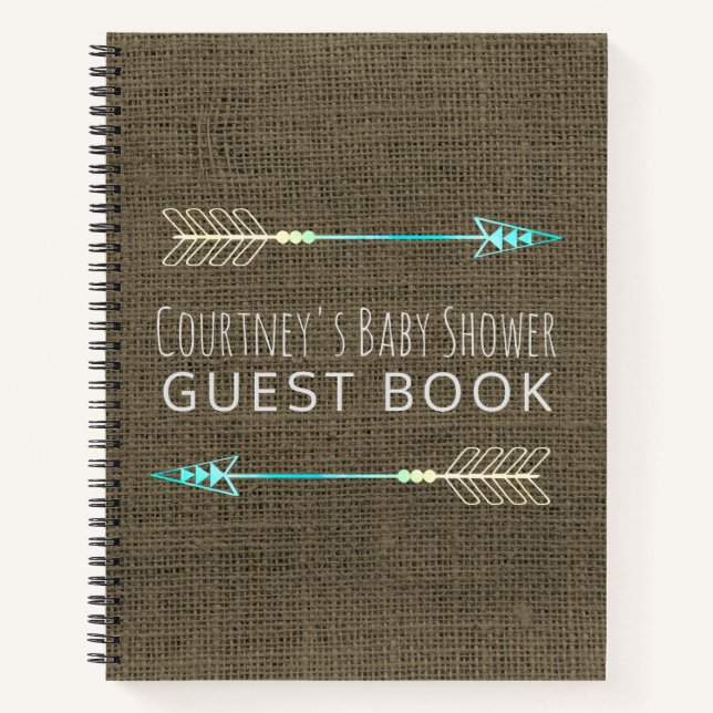 Tribal Arrow Baby Shower Guest Book Rustic Burlap (Front)