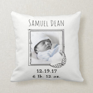 Tribal Arrow Boho Nursery Birth Announcement Photo Throw Pillow