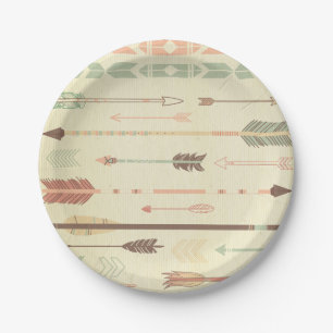 Tribal arrow native pattern vintage trendy modern paper plate