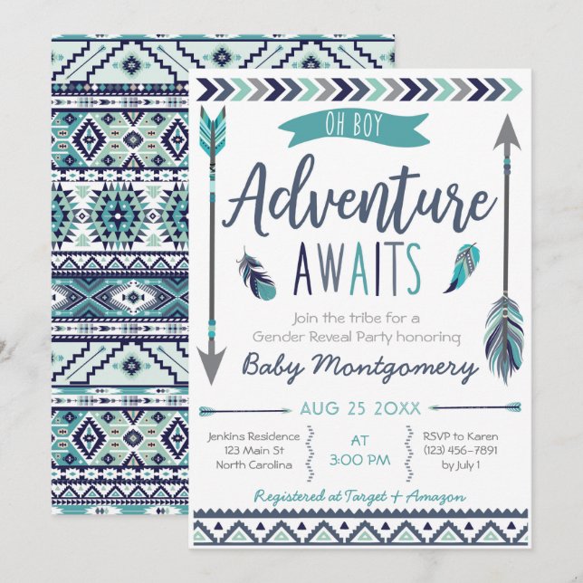 Tribal Arrows Adventure Boy Baby Shower Invitation (Front/Back)