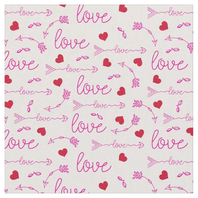 Tribal Arrows and Red Love Hearts Boho Valentines Fabric (Close Up)