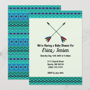 Tribal Arrows Baby Shower Abstract Blue and Green Invitation