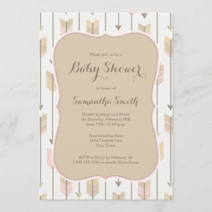 Tribal Arrows Baby Shower Blush Pink and Tan Invitation