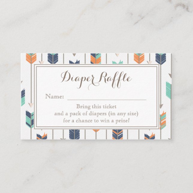 Tribal Arrows Boy Baby Shower Diaper Raffle Ticket Enclosure Card (Front)