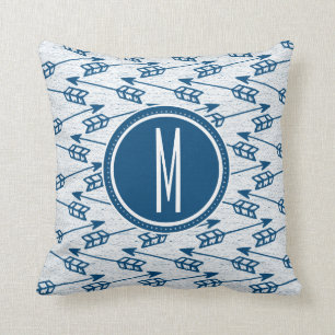 Tribal Arrows   Navy Monogram Throw Pillow