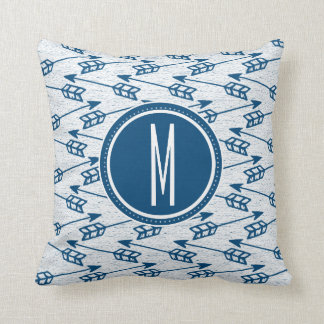 Tribal Arrows | Navy Monogram Throw Pillow