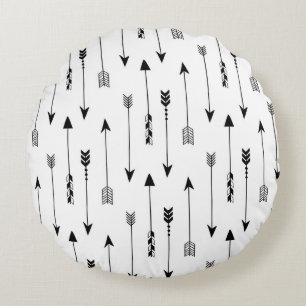 Tribal arrows on white background. Seamless patter Round Pillow