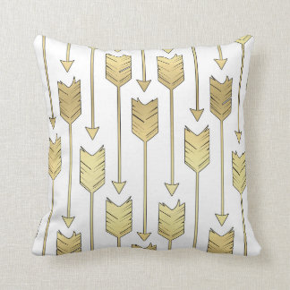 Tribal Arrows Pattern White & Printed Gold Effect Throw Pillow