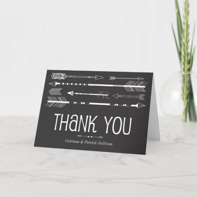Tribal Arrows Wedding Thank You Card | Grey (Front)