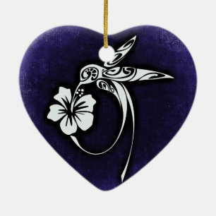 Tribal Art Bird Motif on Blue Ceramic Ornament