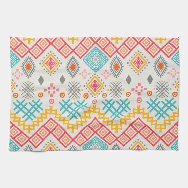 Tribal art: boho geometric print. kitchen towel (Horizontal)
