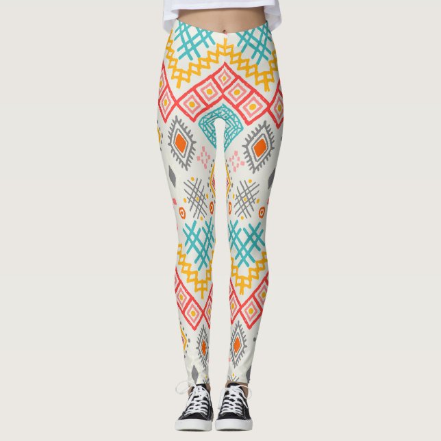Tribal art: boho geometric print. leggings (Front)
