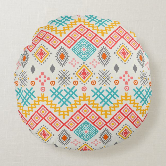 Tribal art: boho geometric print. round pillow (Front)