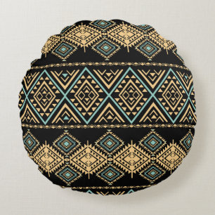 Tribal art, ethnic geometric, colourful pattern. round pillow