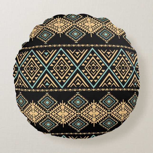 Tribal art, ethnic geometric, colourful pattern. round pillow (Front)