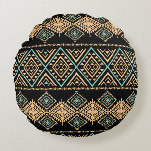 Tribal art pattern. Ethnic geometric print. Aztec Round Pillow