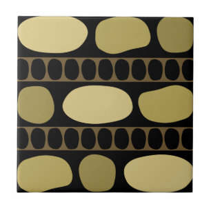 Tribal Art Rock Pattern Black Beige Tile